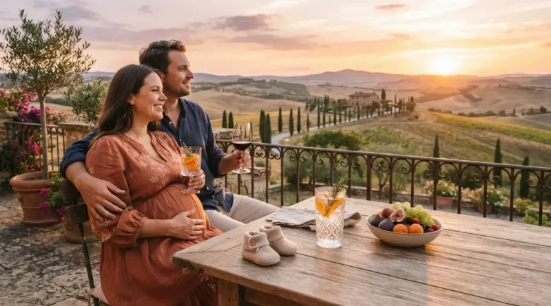 Pregnant woman relaxing poolside at a luxury resort, one of the top babymoon destinations for expecting couples.