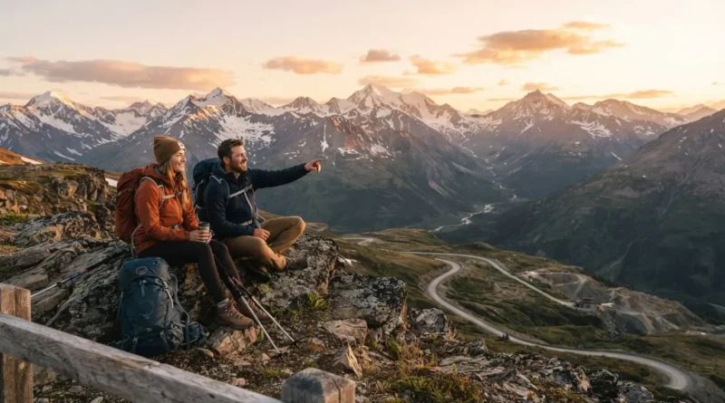 Hikers on Gold Cord Lake Trail with alpine lake views at Hatcher Pass Alaska
