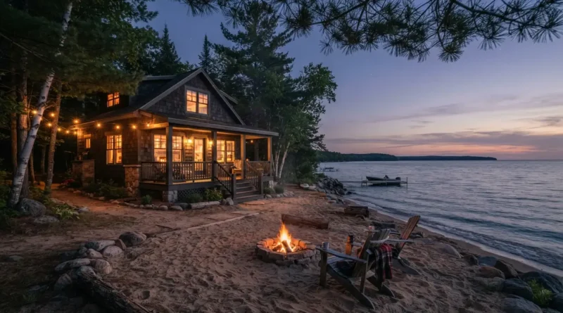 Romantic getaways in Michigan showing the Grand Hotel porch on Mackinac Island at sunset