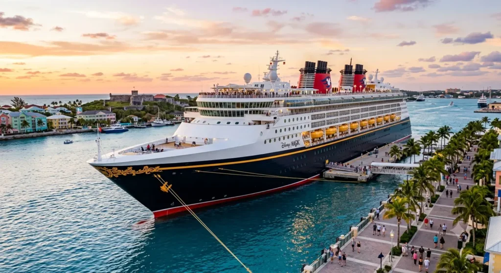 Disney Magic cruise ship exterior with pool deck and waterslides