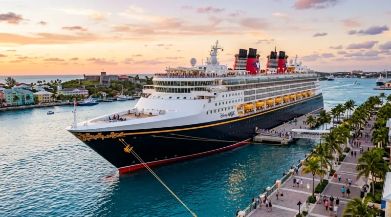 Disney Magic cruise ship exterior with pool deck and waterslides