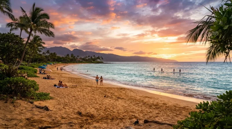 Kamaole Beach Park in Kihei Maui, one of the best things to do in Kihei for swimming and sunset views