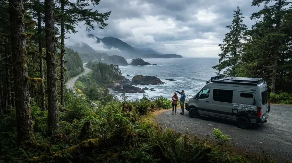 Coastal view along the Wild Pacific Trail on a Vancouver Island road trip