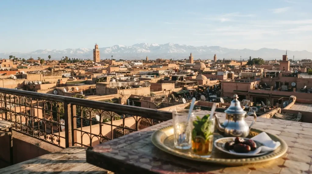 Best sun holidays Morocco Marrakesh rooftop mint tea view