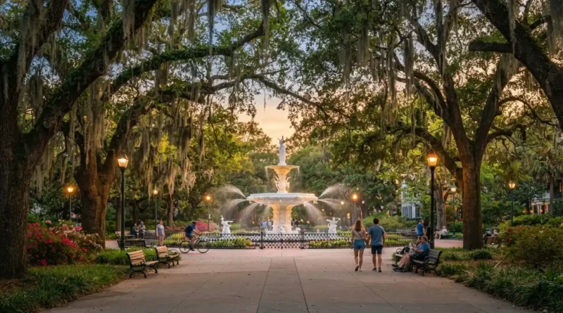 Must do Savannah Colonial Park Cemetery and River Street sunset with cargo ship