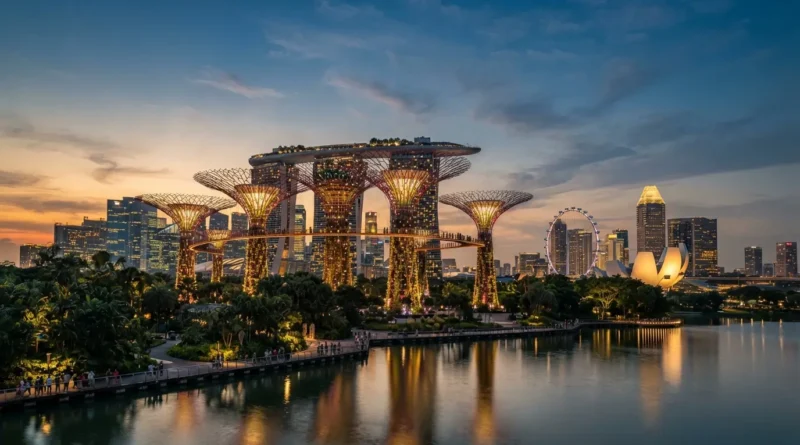 Must see Singapore Gardens by the Bay Supertrees and Marina Bay Sands skyline