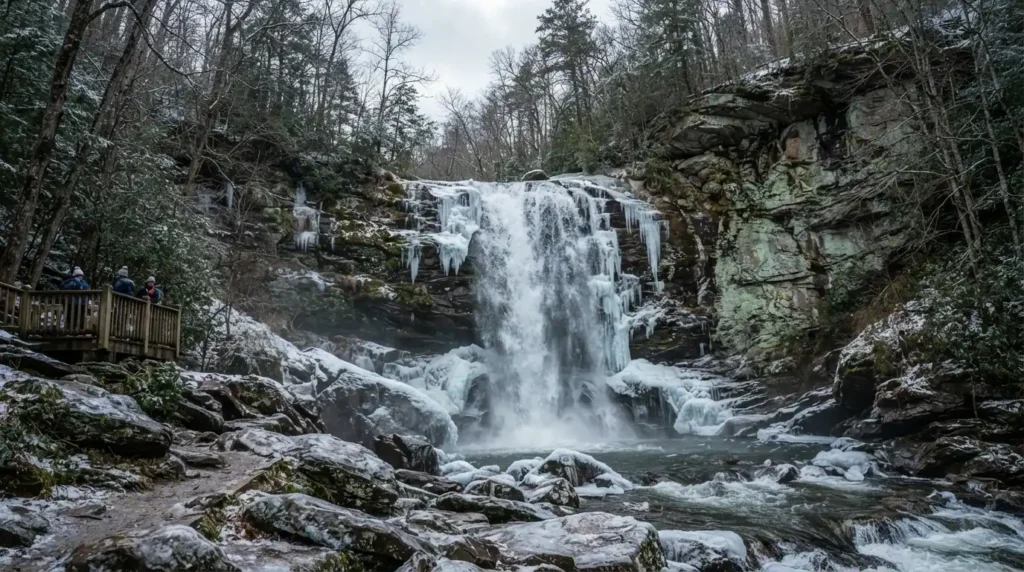 Must do Asheville NC Looking Glass Falls frozen winter waterfall