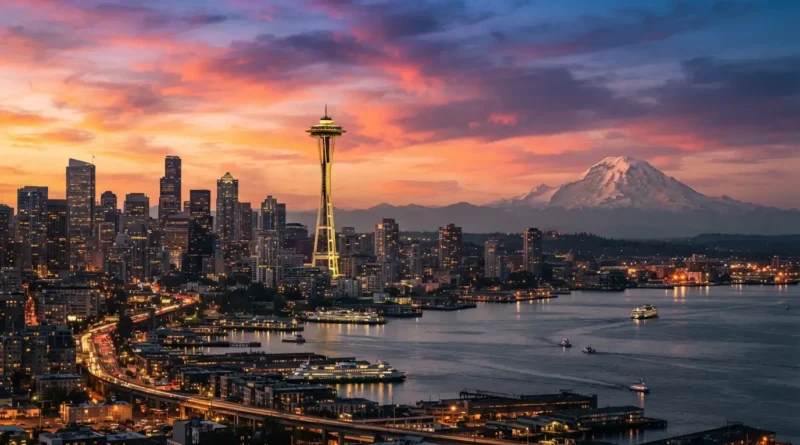 Trip to Seattle Washington Space Needle view from Kerry Park at sunset