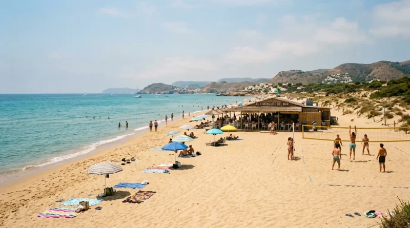 Beach at Barcelona Bogatell golden sand and chiringuito beach bar