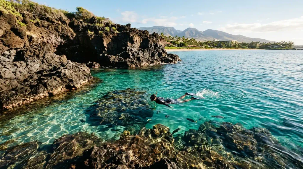 Snorkeling spot at Black Rock on Kaanapali Beach, one of the best beaches in Maui for snorkeling