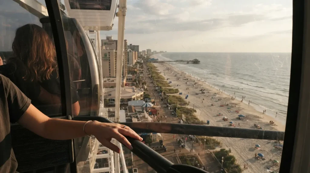 Must do in Myrtle Beach SkyWheel view over boardwalk and ocean