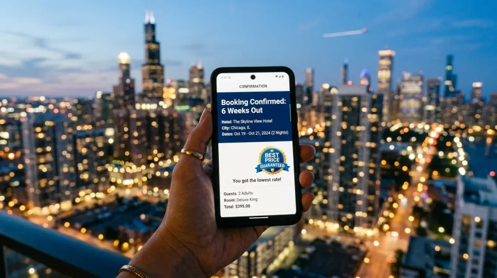 For most city hotels, booking around four to eight weeks before travel tends to land a strong balance between price and room availability.
