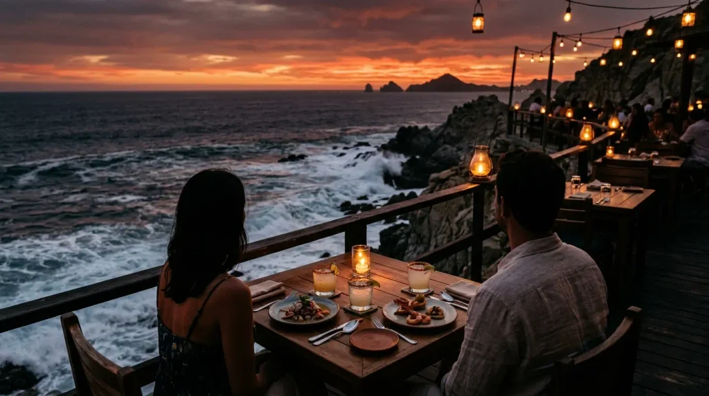 Cliffside dinner for two overlooking the Pacific at a Cabo luxury resort for couples and honeymooners