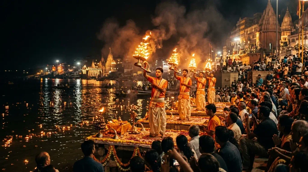 Ganga Aarti ceremony at Dashashwamedh Ghat, a top attraction in Varanasi