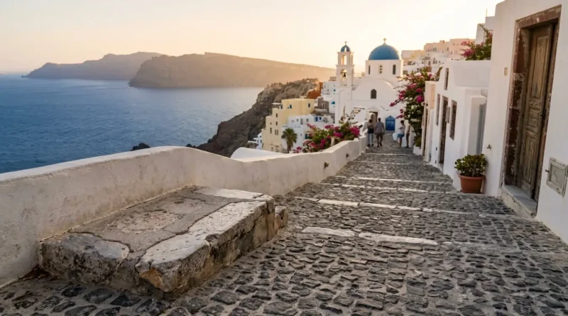 Greece must see Santorini sunset view and Meteora monastery on rock pinnacle