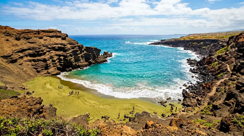 Papakolea Green Sand Beach near South Point, one of the rarest beaches on the Big Island