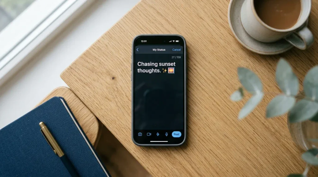 whatsapp status character limit shown while typing a status quote