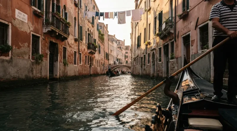 Venice must do gondola ride along canal with Rialto Bridge in background