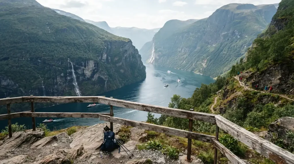 Must see in Norway Geirangerfjord viewpoint with waterfalls and mountains