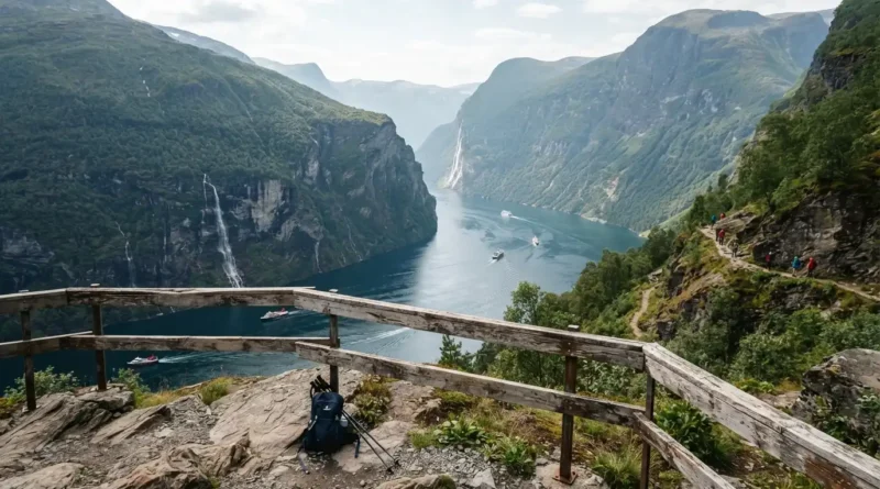 Must see in Norway Geirangerfjord viewpoint with waterfalls and mountains