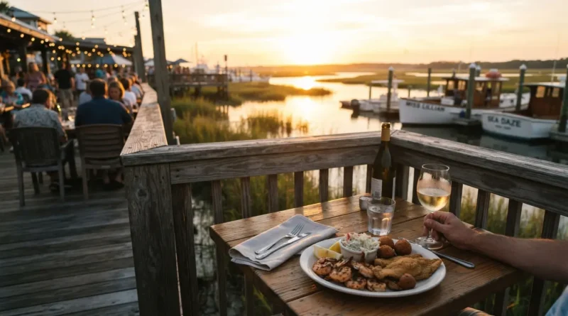 Myrtle Beach restaurant Wicked Tuna waterfront dining at sunset