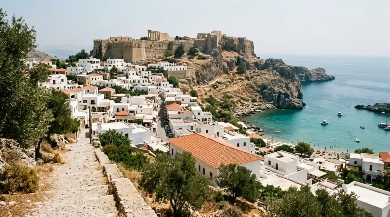 Rhodes must see Lindos village and Acropolis hillside view