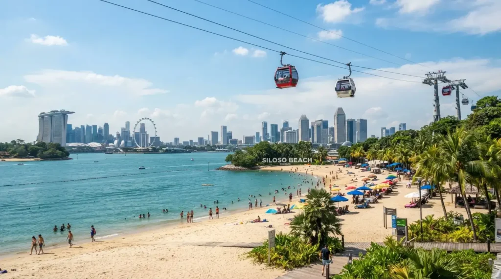 Siloso Beach Sentosa Island, family tourist attraction in Singapore