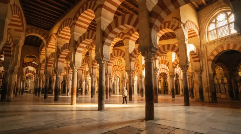 Seville day trips guide showing the striped arches of the Mezquita in Córdoba, an easy 45-minute train ride from Seville