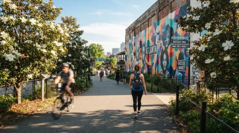 Must do in Atlanta GA Beltline Eastside Trail mural and skyline view