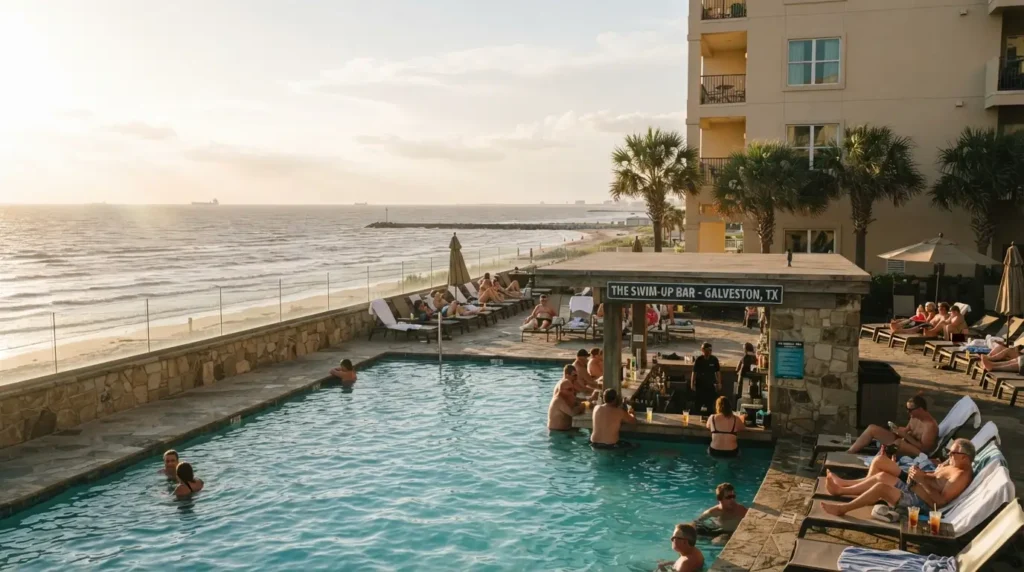 Resort in Texas Galveston beachfront pool swim-up bar