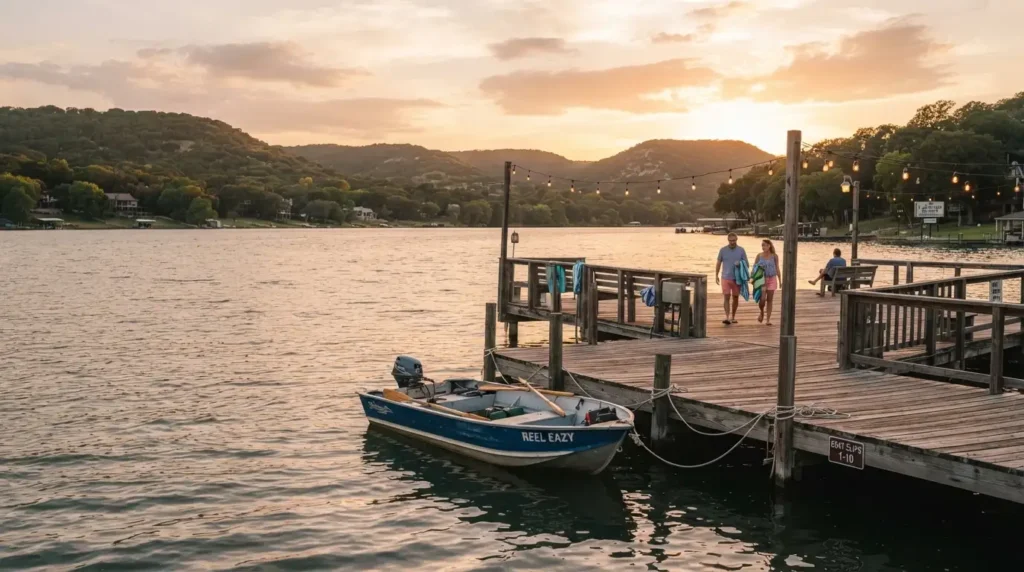 Resort in Texas Hill Country Lake LBJ dock sunset