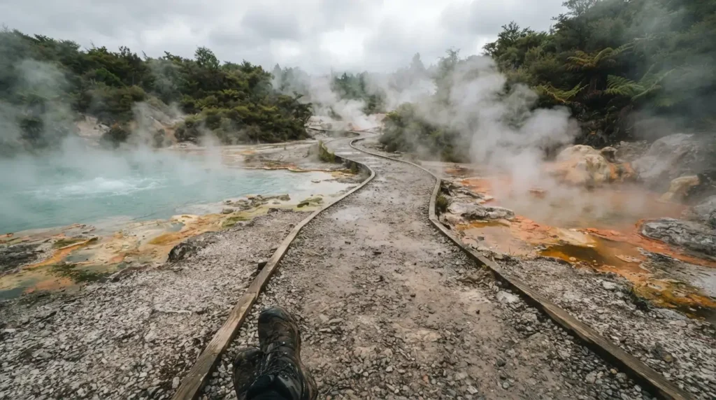 Rotorua must do Waimangu Volcanic Valley steaming geothermal pools trail