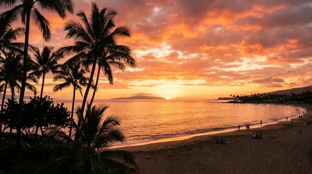 Sunset over Kaanapali Beach, one of the best beaches on Maui for evening views