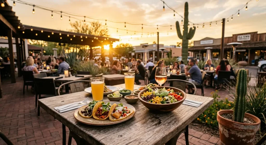 Best food in Scottsdale Old Town restaurant patio and desert dinner setting