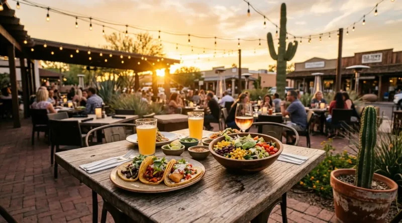 Best food in Scottsdale Old Town restaurant patio and desert dinner setting