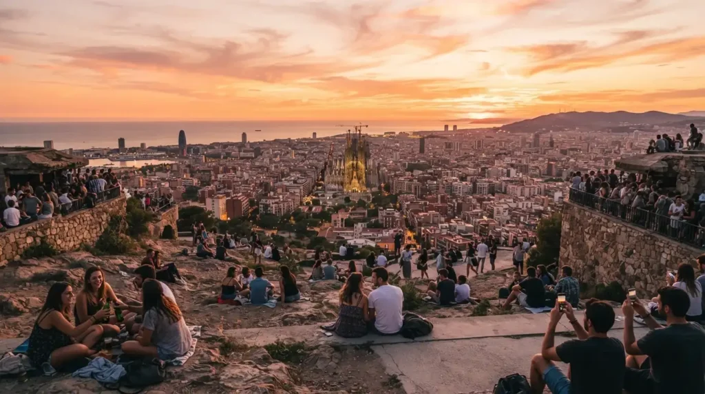 bunkers del carmel sunset viewpoint barcelona spain skyline