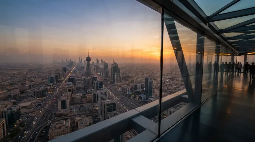 Riyadh places to visit: sunset view from the Kingdom Centre Sky Bridge