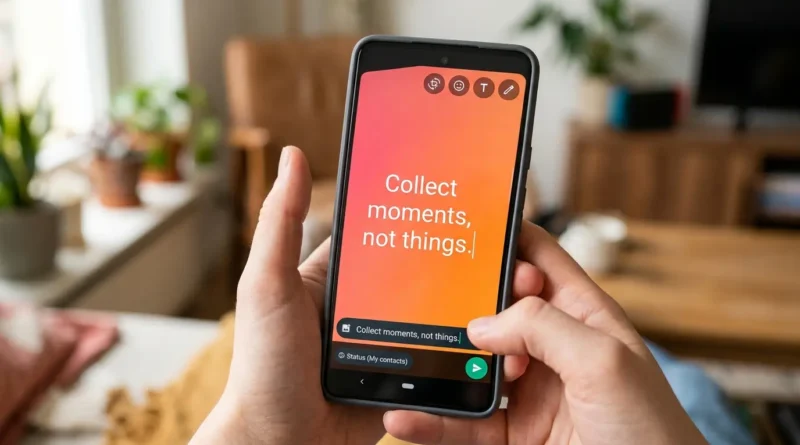 whatsapp status quotes on a phone screen with gradient background