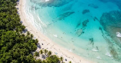 Aerial view of a popular beach on St. Thomas USVI