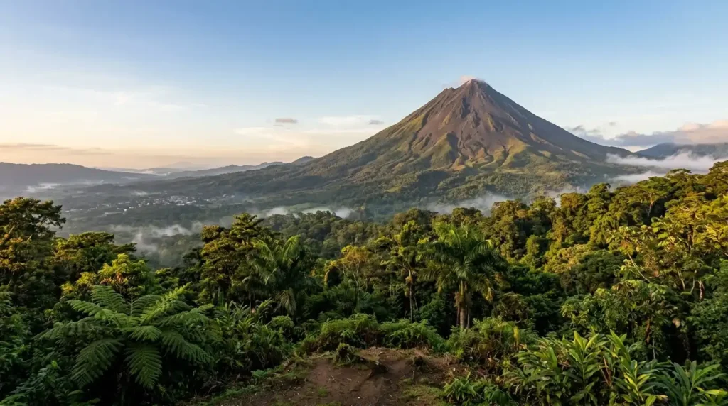 Arenal Volcano above La Fortuna on a Costa Rica itinerary morning