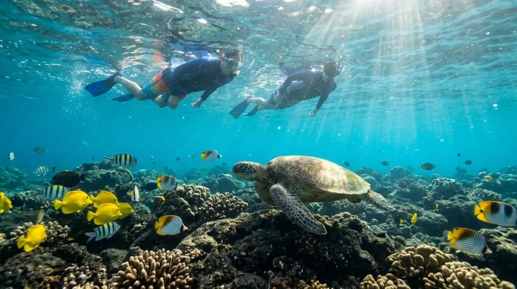 Kahaluu Beach snorkeling reef turtles Kona