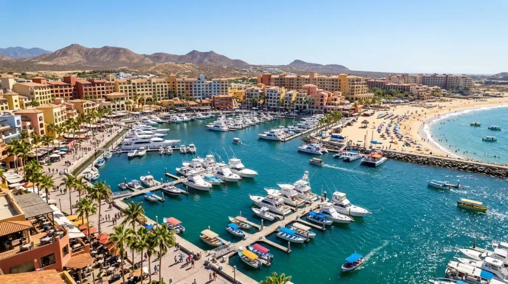 Cabo San Lucas marina and beach area with boats
