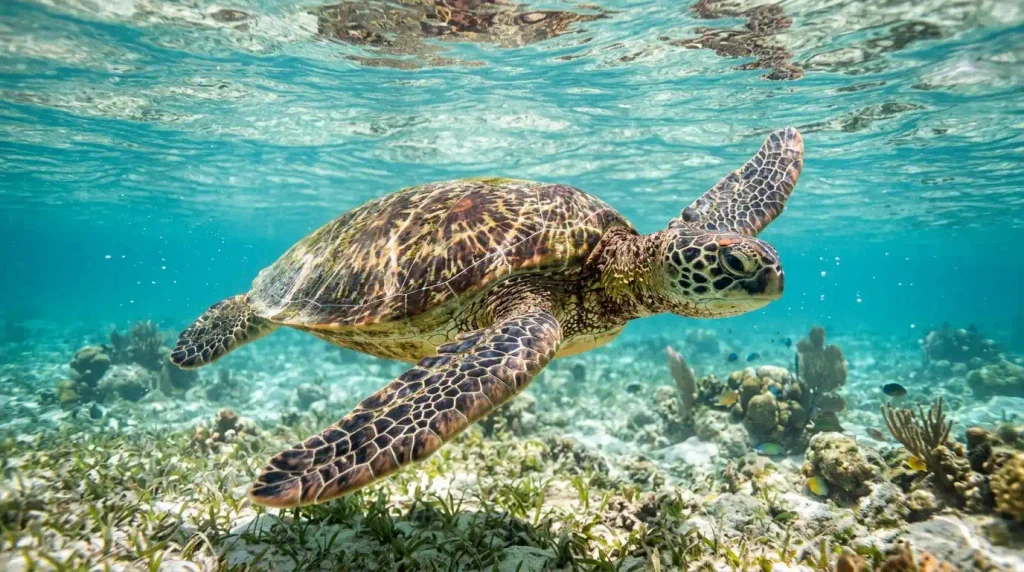 Sea turtle in clear water at Playa Piskado