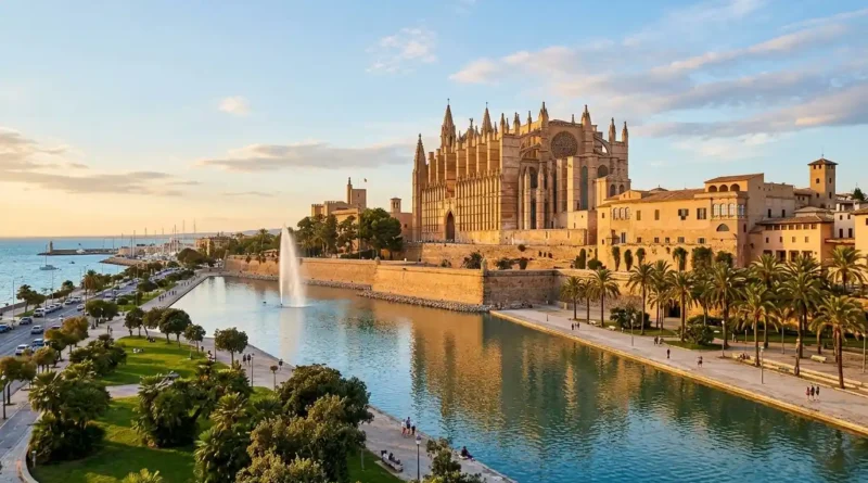 La Seu Cathedral towering over the bay and Parc de la Mar in Palma de Mallorca