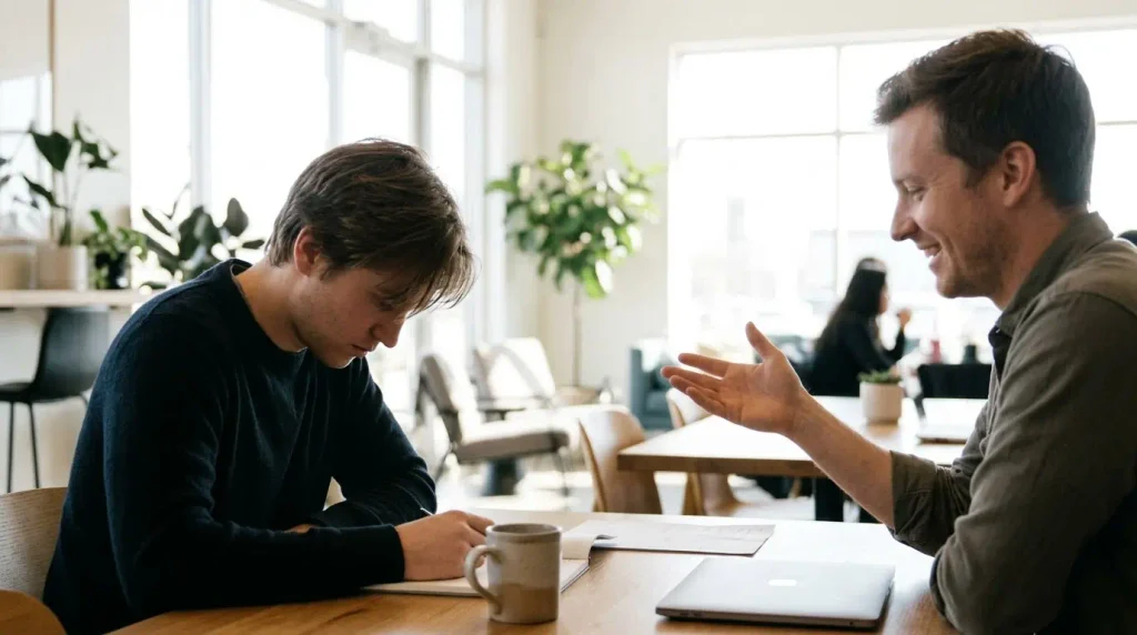 Conversation showing one person dismissing difficult emotions with forced positivity