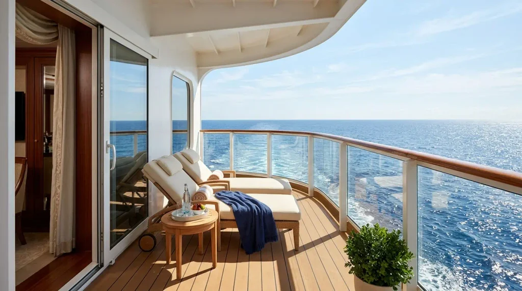 Cruise ship suite balcony with ocean view