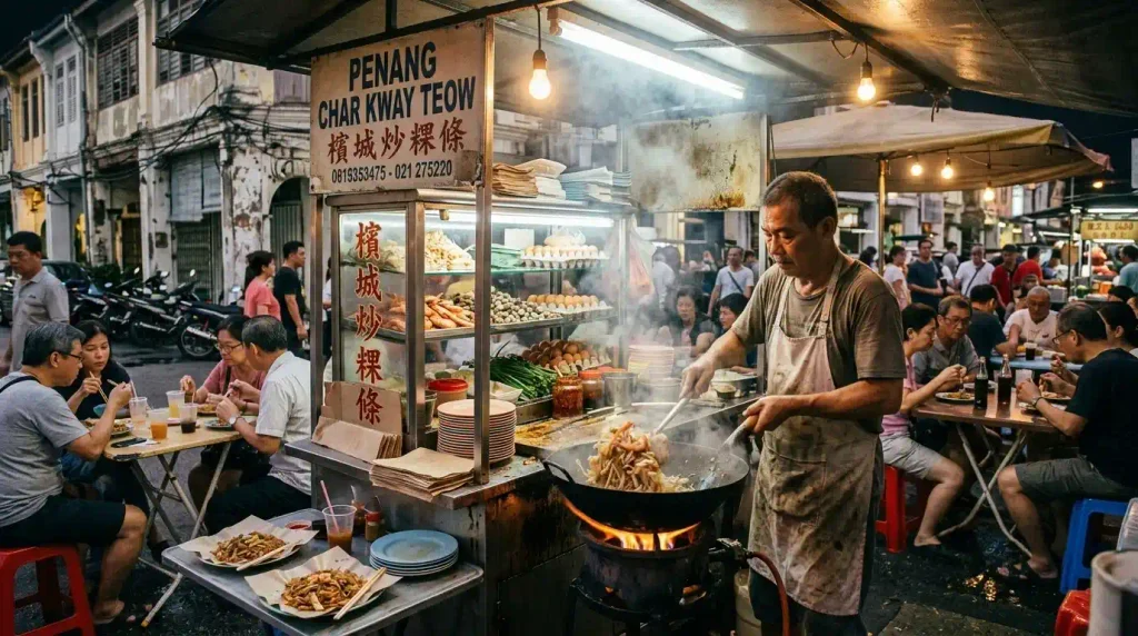 Penang hawker food char kway teow