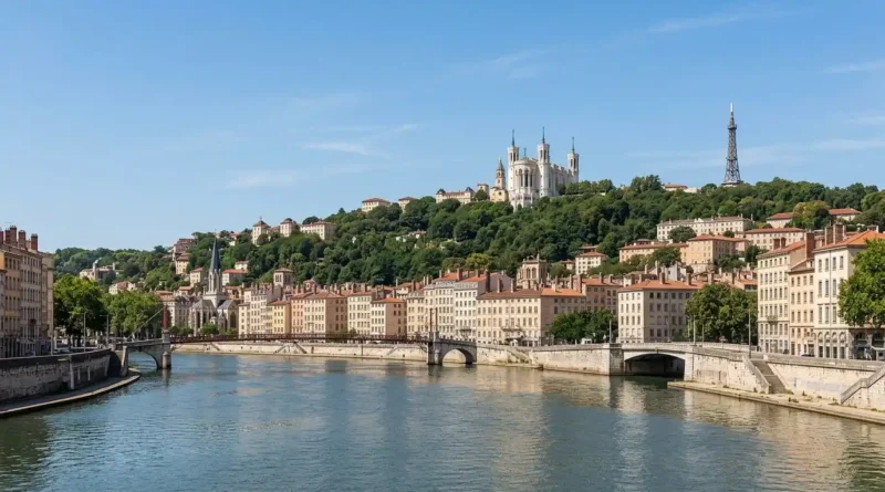 Fourvière Basilica overlooking Lyon France attractions and river