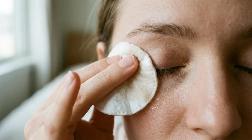 Gentle removal of waterproof mascara with a cotton pad