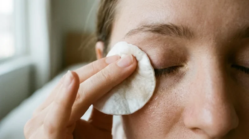 Gentle removal of waterproof mascara with a cotton pad